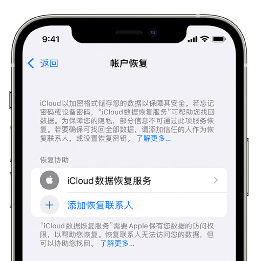 桐城苹果手机维修分享在 iPhone 上设置帐户恢复联系人的方法 